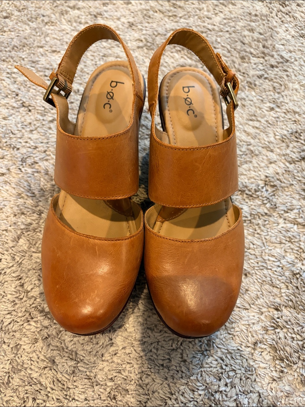 b.o.c. Tan Leather Slingback Clog Heels